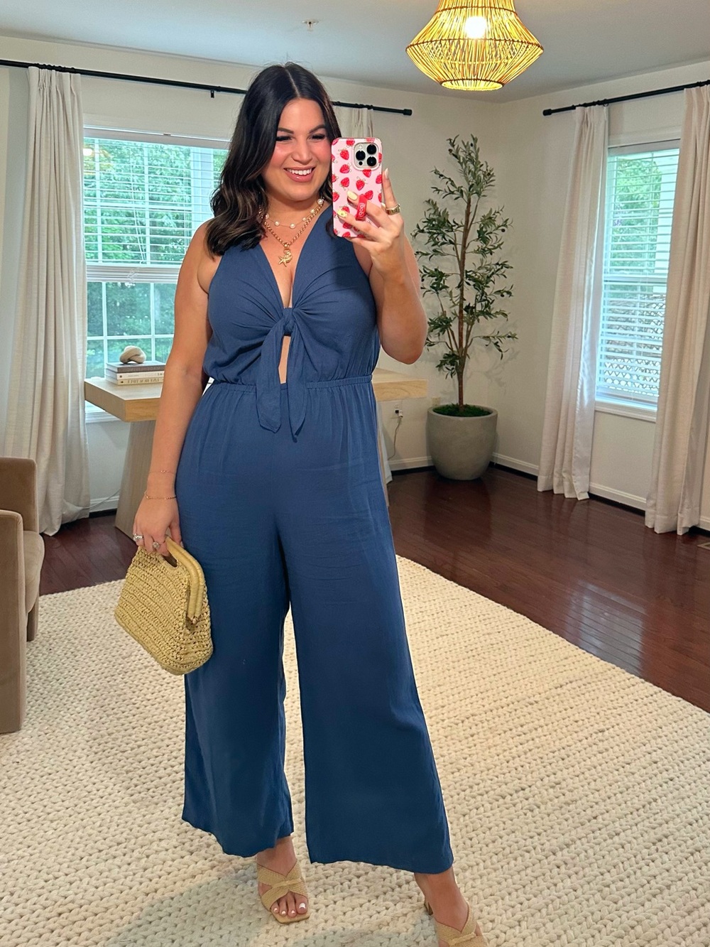 Universal Thread Navy Tie-Front Wide-Leg Jumpsuit